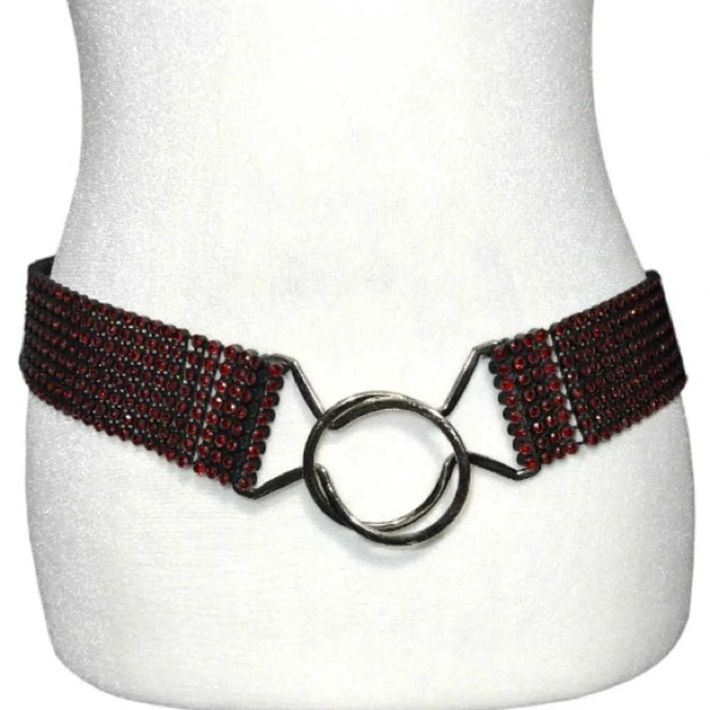Elegant black with Red rhinestone stretch Women's Belt